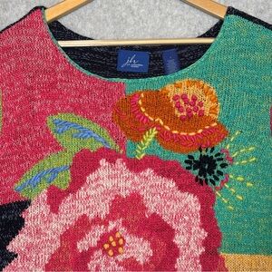 JH Collectibles VTG Colorblock Large Floral Embroidery Design Sweater-Women 3/L